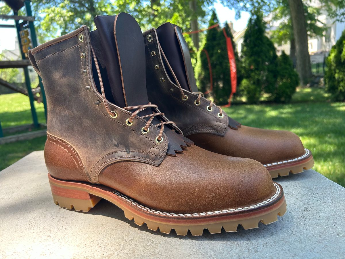 Photo by Ankle333 on July 3, 2025 of the Nicks Lace Up Work in Predator Natural & Horween Ember Waxed Flesh.