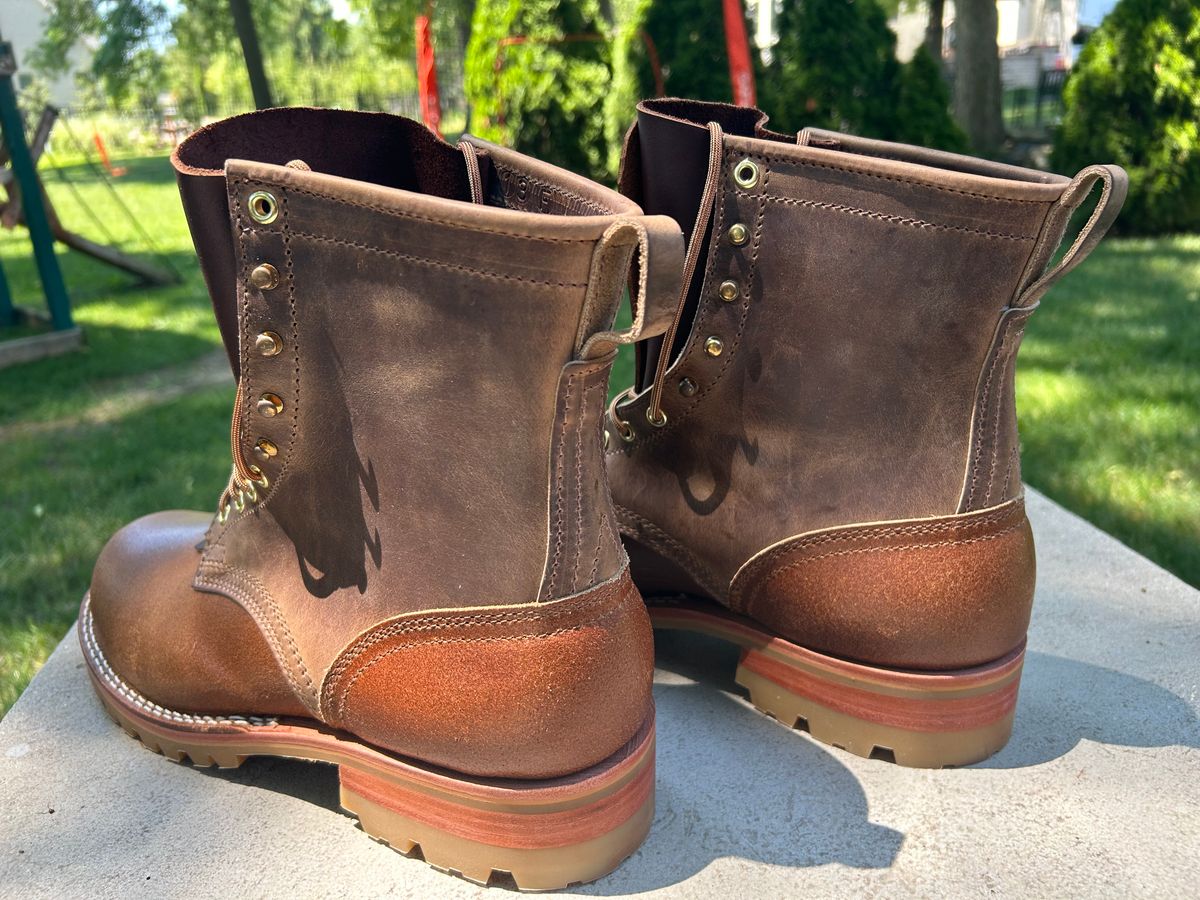 Photo by Ankle333 on July 3, 2025 of the Nicks Lace Up Work in Predator Natural & Horween Ember Waxed Flesh.