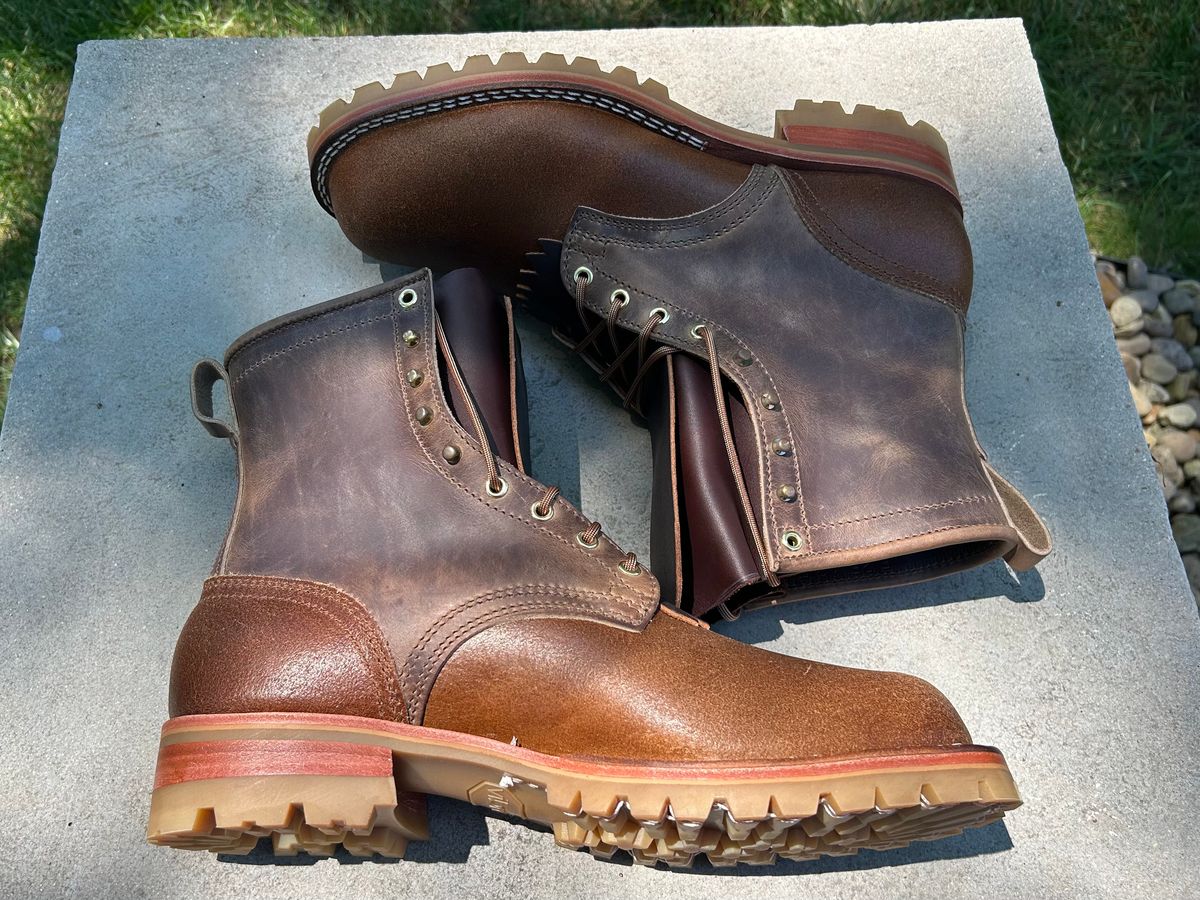 Photo by Ankle333 on July 3, 2025 of the Nicks Lace Up Work in Predator Natural & Horween Ember Waxed Flesh.