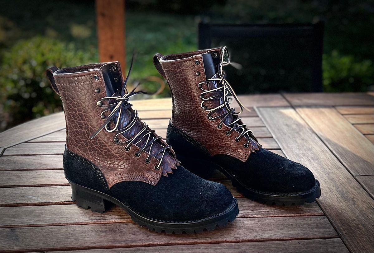Photo by Ankle333 on September 11, 2024 of the Nicks MTO in Law Tanning Black Roughout Shruken Bison & Law Tanning Walnut Smooth Shruken Bison.