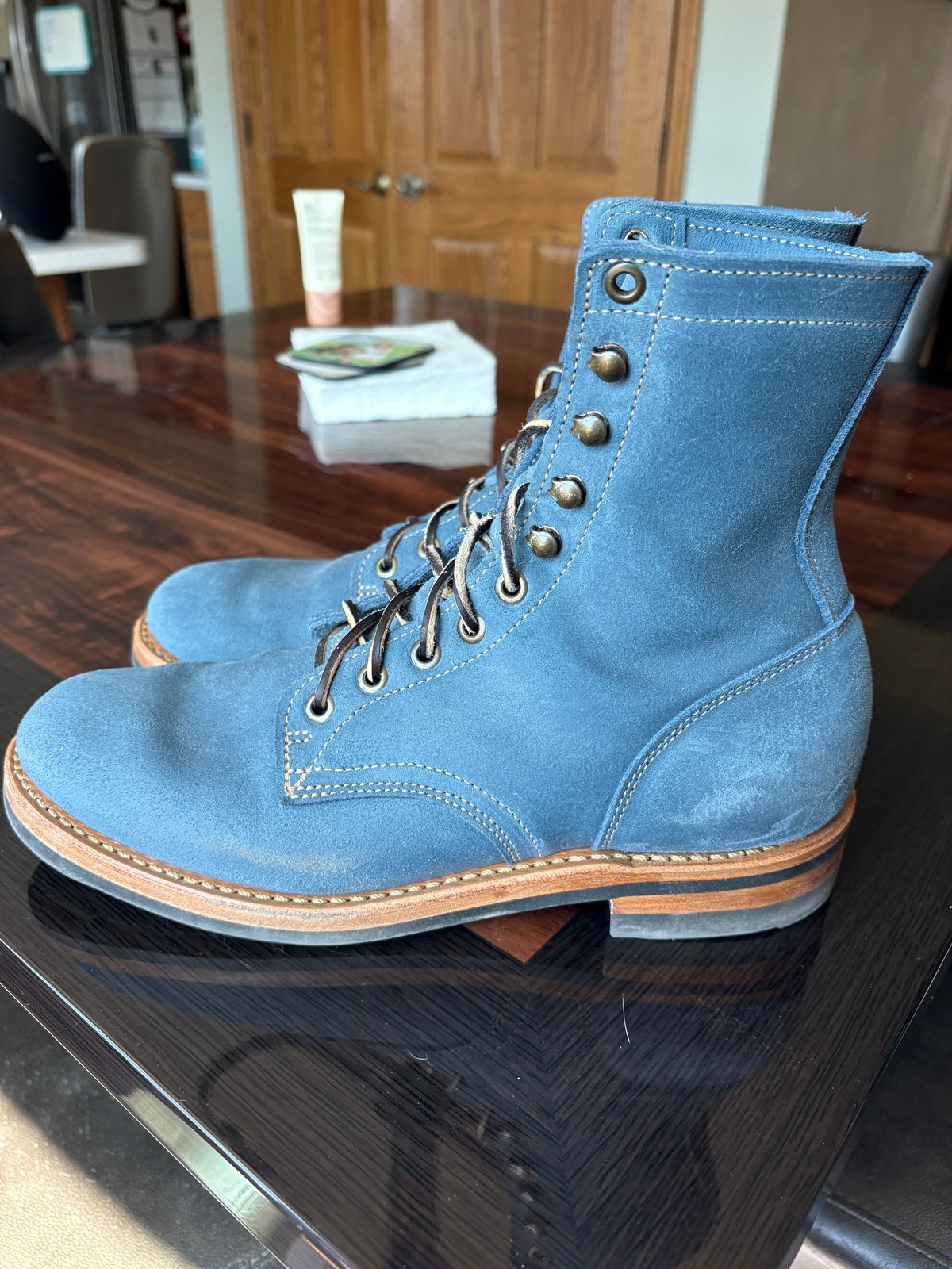 Photo by glddstgpsy on March 30, 2026 of the Truman Upland Boot in C.F. Stead China Blue Waxy Commander Suede.