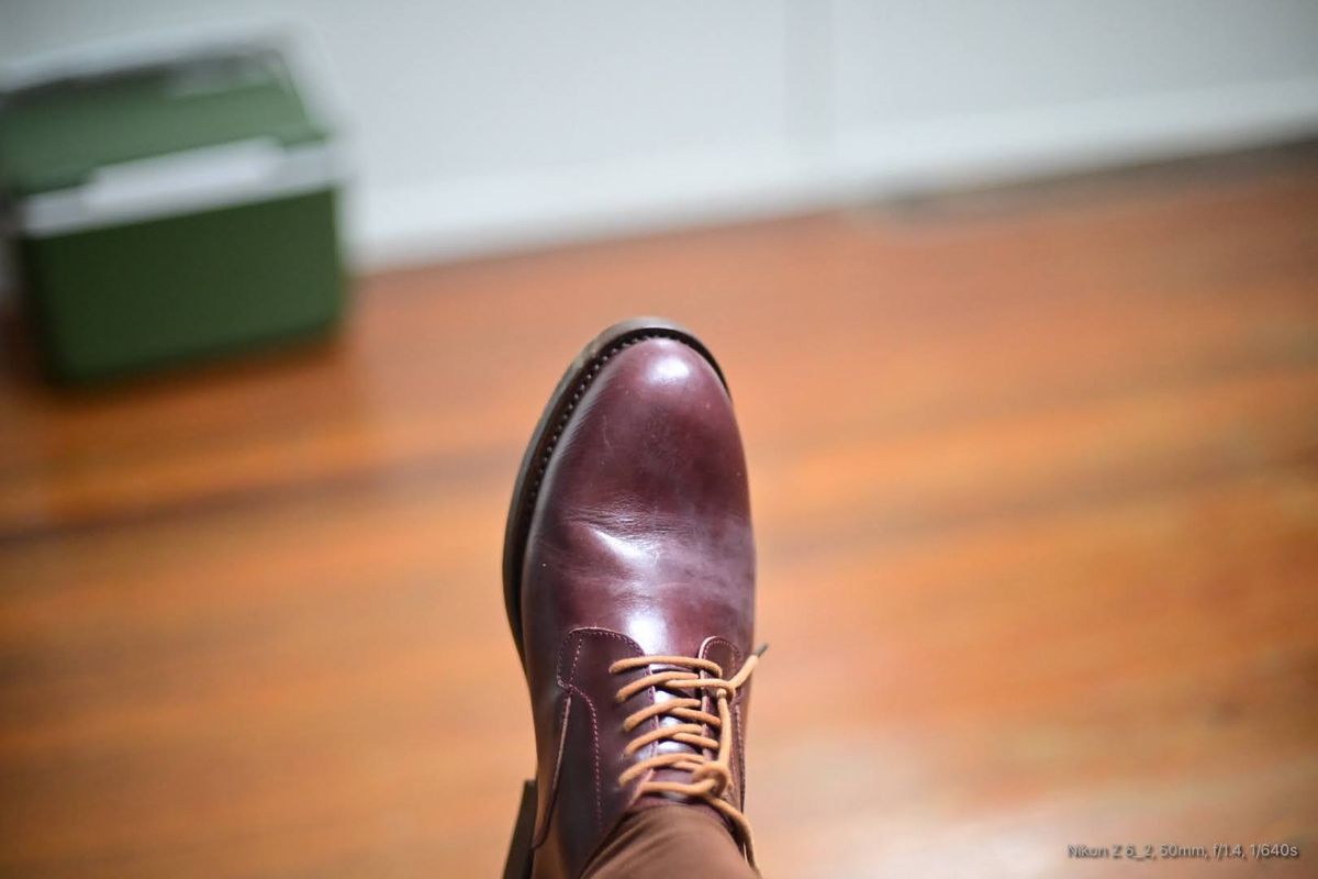 Photo by quixoticelixer on October 26, 2024 of the Junkard Derby in Junkard Veg Tan Burgundy.