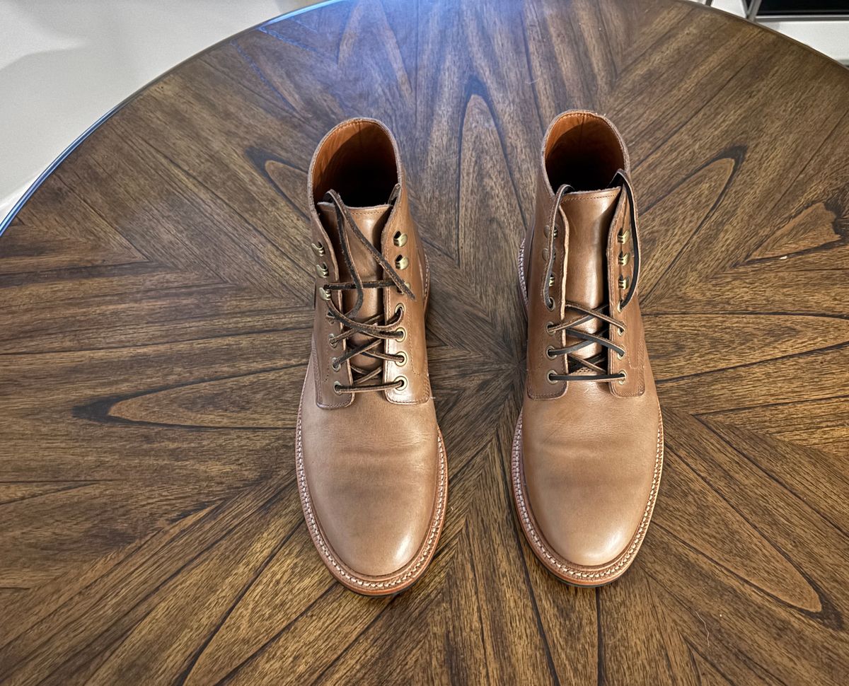 Photo by vaniller_thriller on February 12, 2025 of the Grant Stone Diesel Boot in Horween Dune Chromexcel.