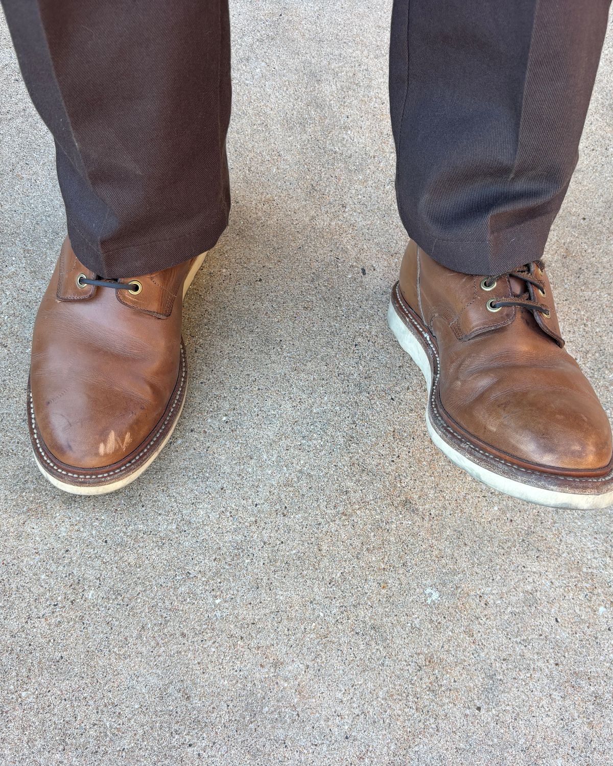 Photo by vaniller_thriller on February 6, 2026 of the Grant Stone Diesel Boot in Horween Dune Chromexcel.