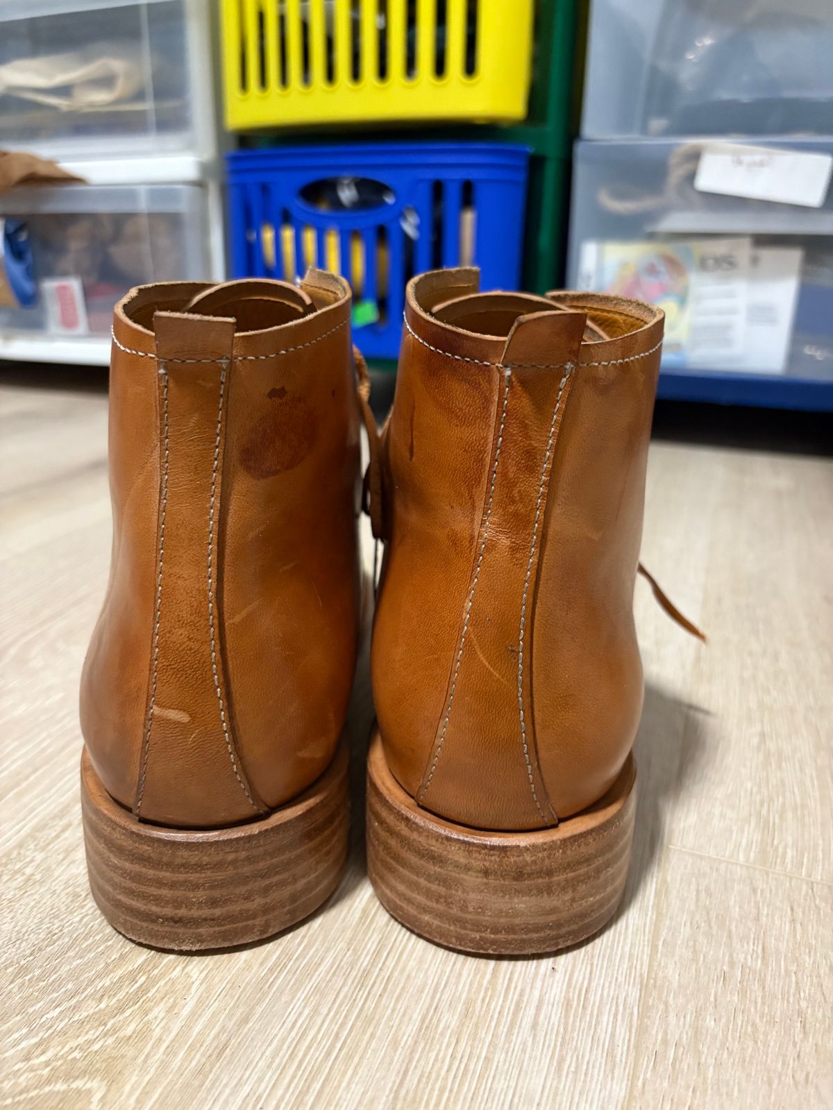 Photo by lorange on October 6, 2025 of the Dimissianos & Miller three-piece ankle boot in rocado horse culatta reverse.