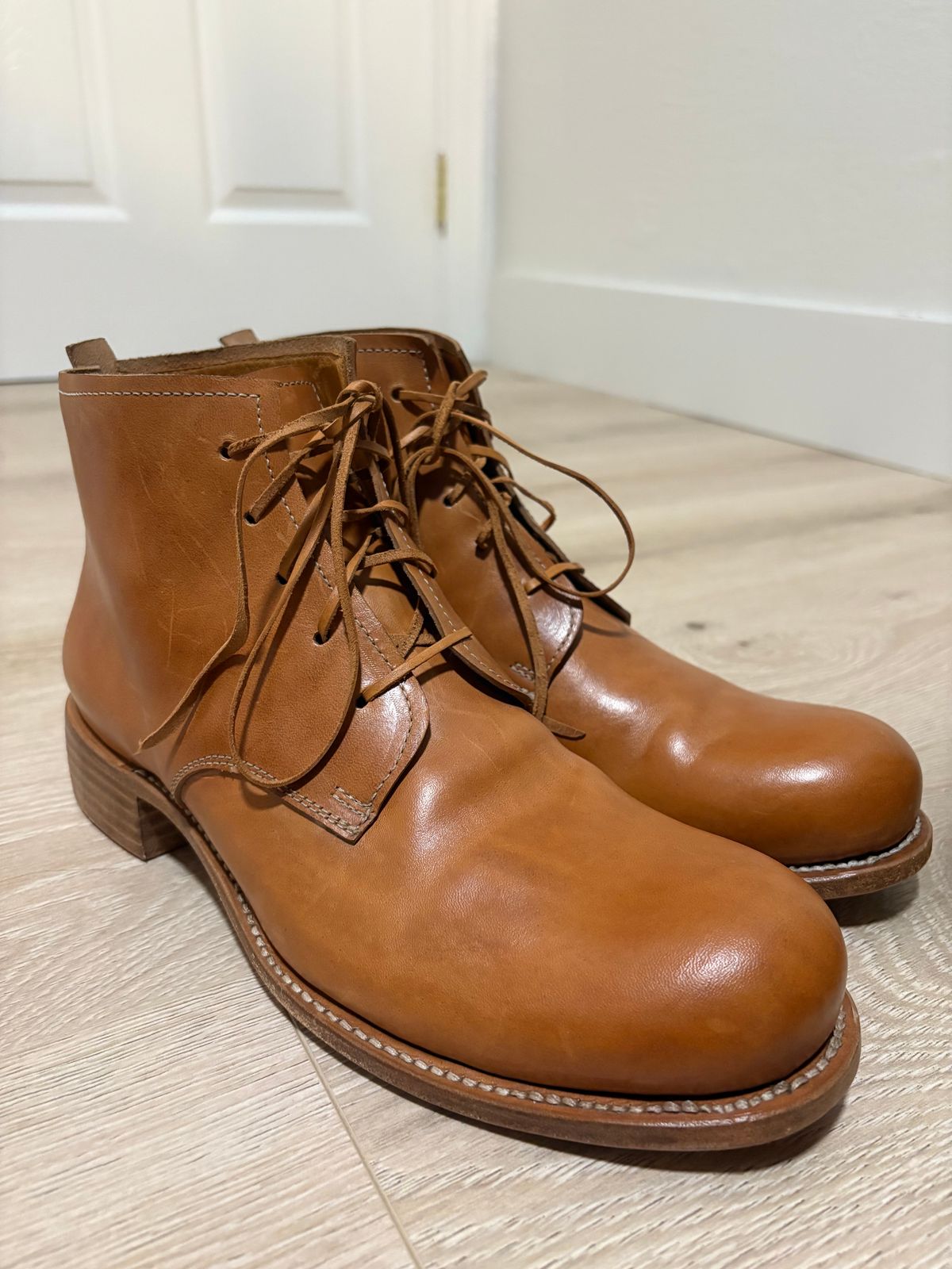 Photo by lorange on September 27, 2025 of the Dimissianos & Miller three-piece ankle boot in rocado horse culatta reverse.