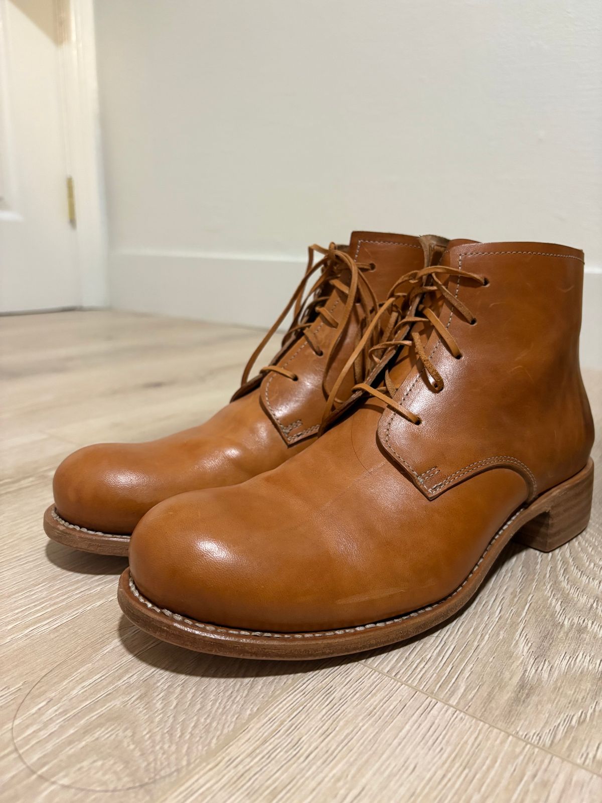 Photo by lorange on September 27, 2025 of the Dimissianos & Miller three-piece ankle boot in rocado horse culatta reverse.