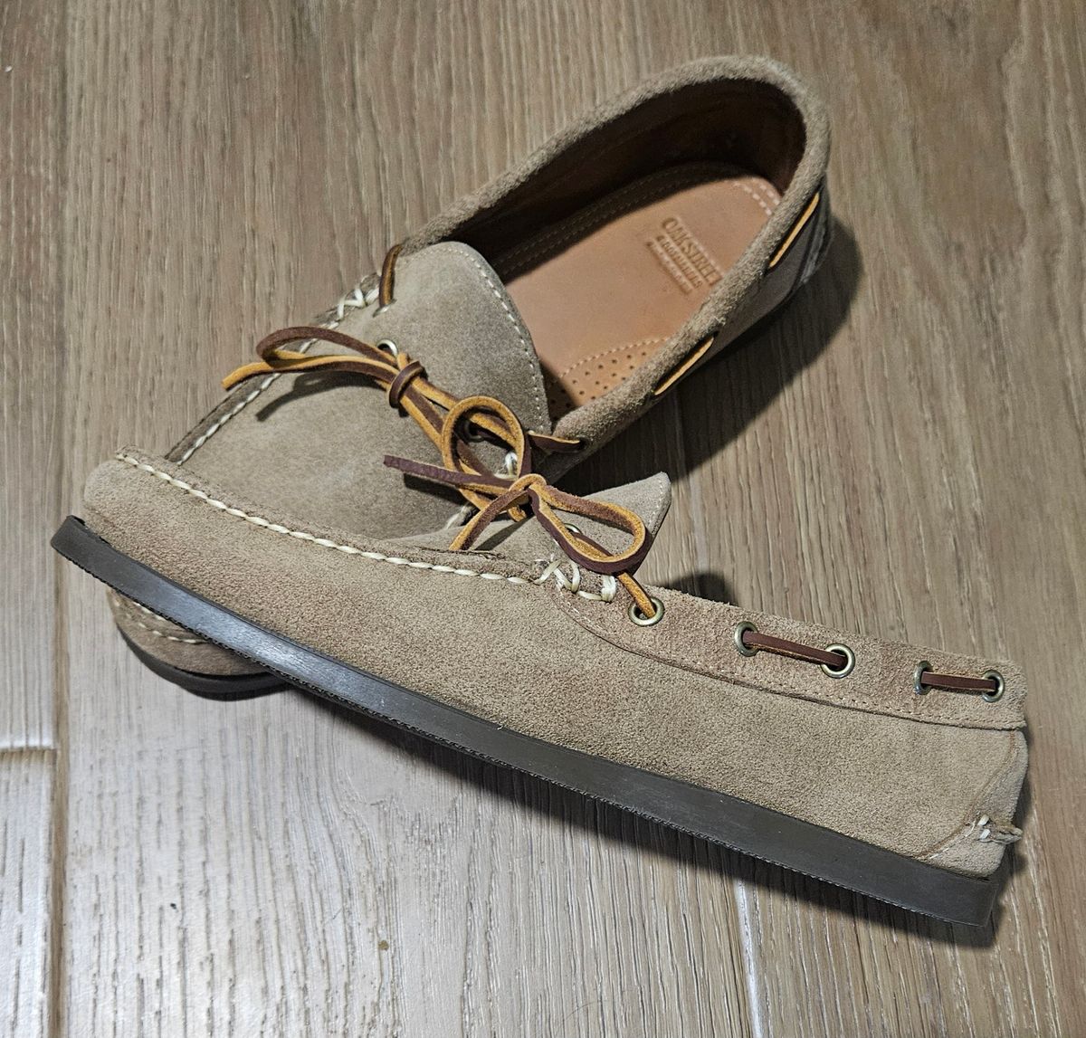 Photo by Adam_C on May 27, 2025 of the Oak Street Bootmakers Camp Moc in Horween Natural Chromexcel Roughout.