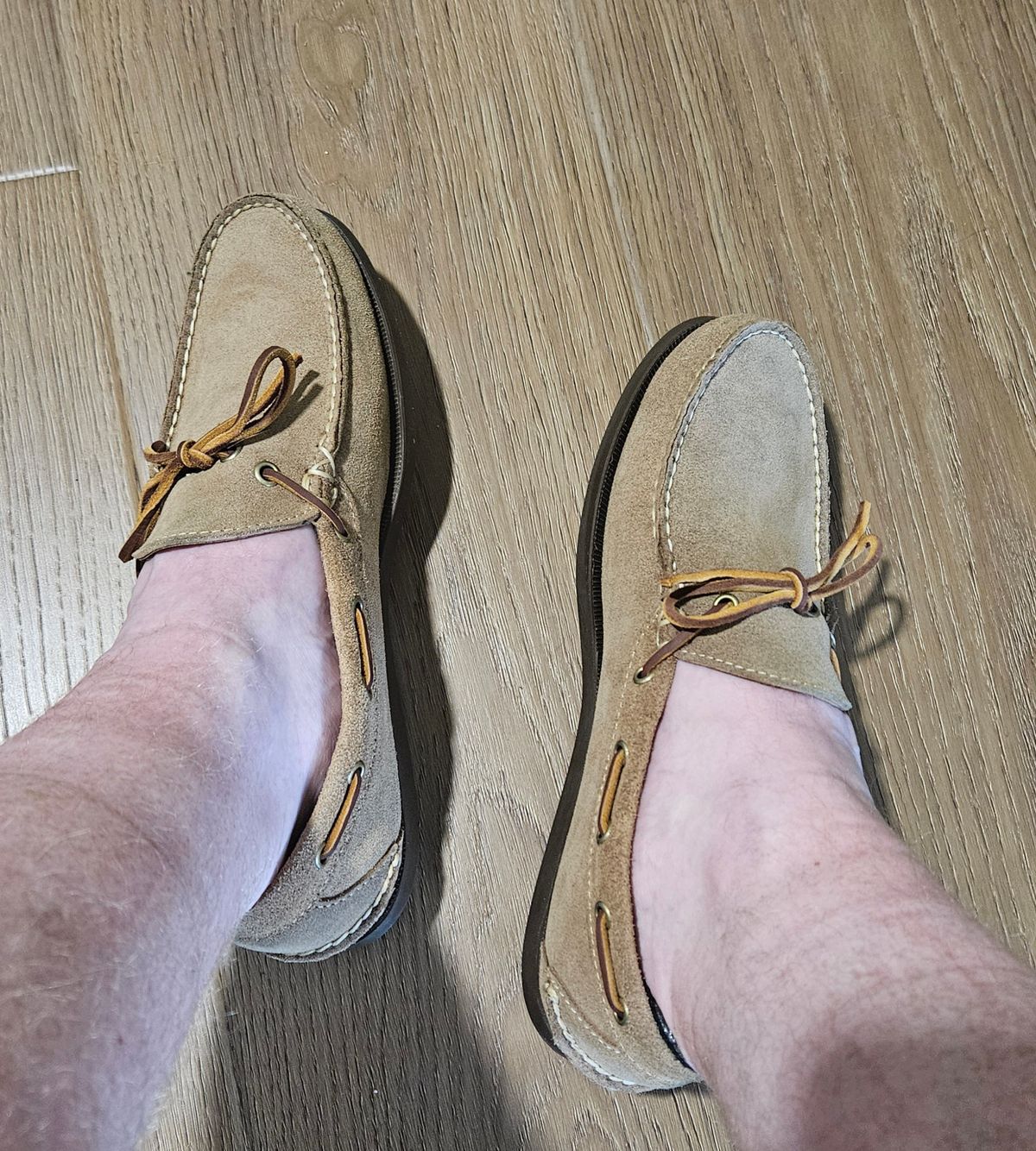 Photo by Adam_C on May 27, 2025 of the Oak Street Bootmakers Camp Moc in Horween Natural Chromexcel Roughout.