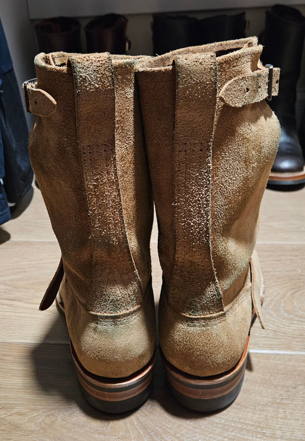 Photo by Adam_C on May 21, 2025 of the Wesco x Ship John Derroll Boot in Seidel British Tan Domain Roughout.