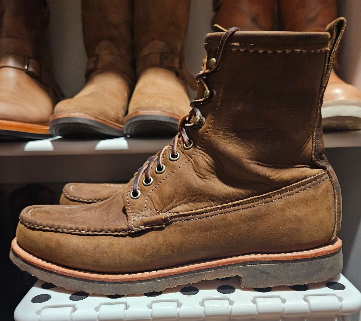 Photo by Adam_C on May 25, 2025 of the Russell Moccasin Co. Bronze Chamois Backcountry in Horween Bronze Chamois.