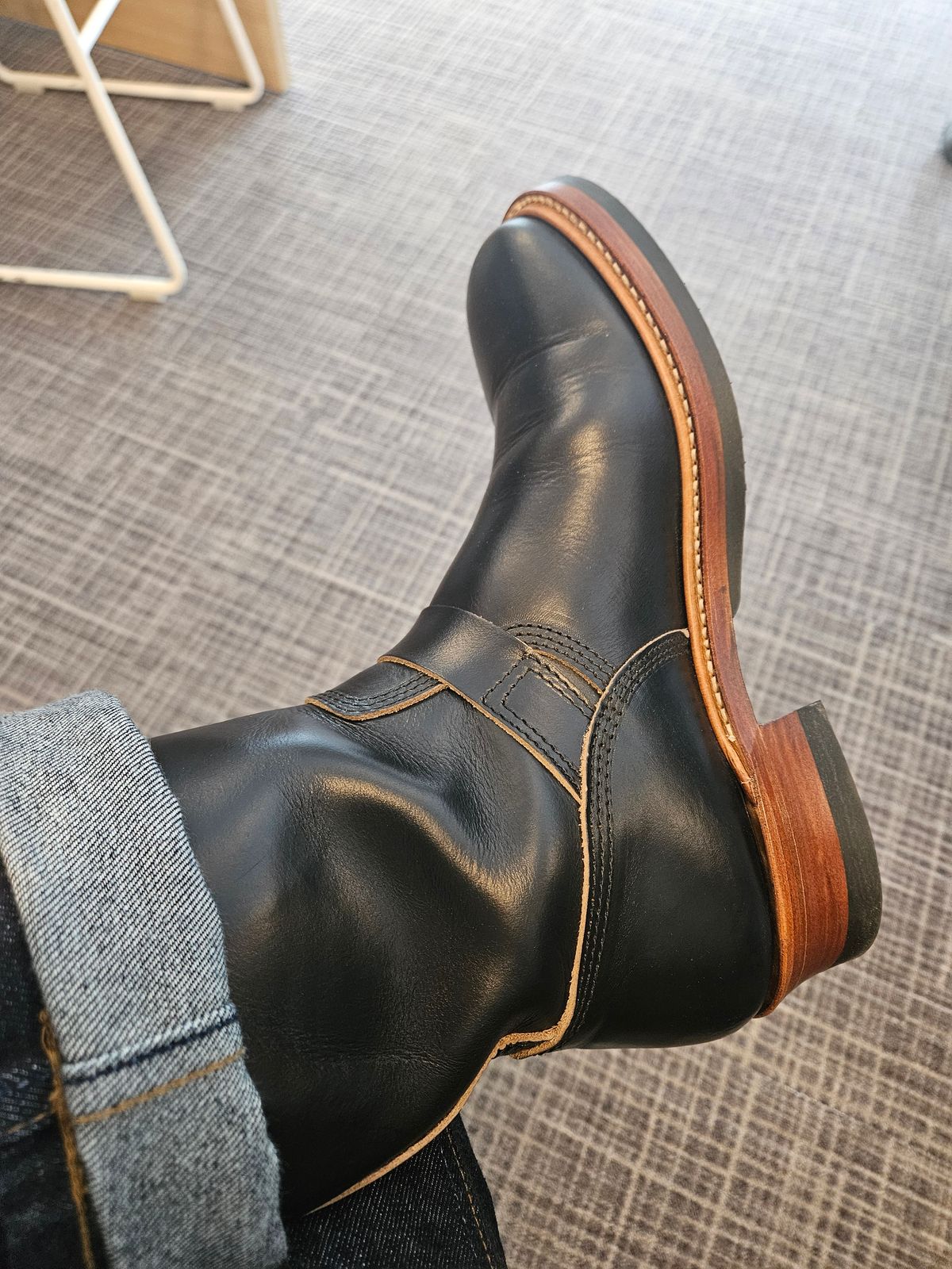 Photo by Adam_C on June 5, 2025 of the John Lofgren Wabash Engineer Boots in Horween Black Chromexcel.