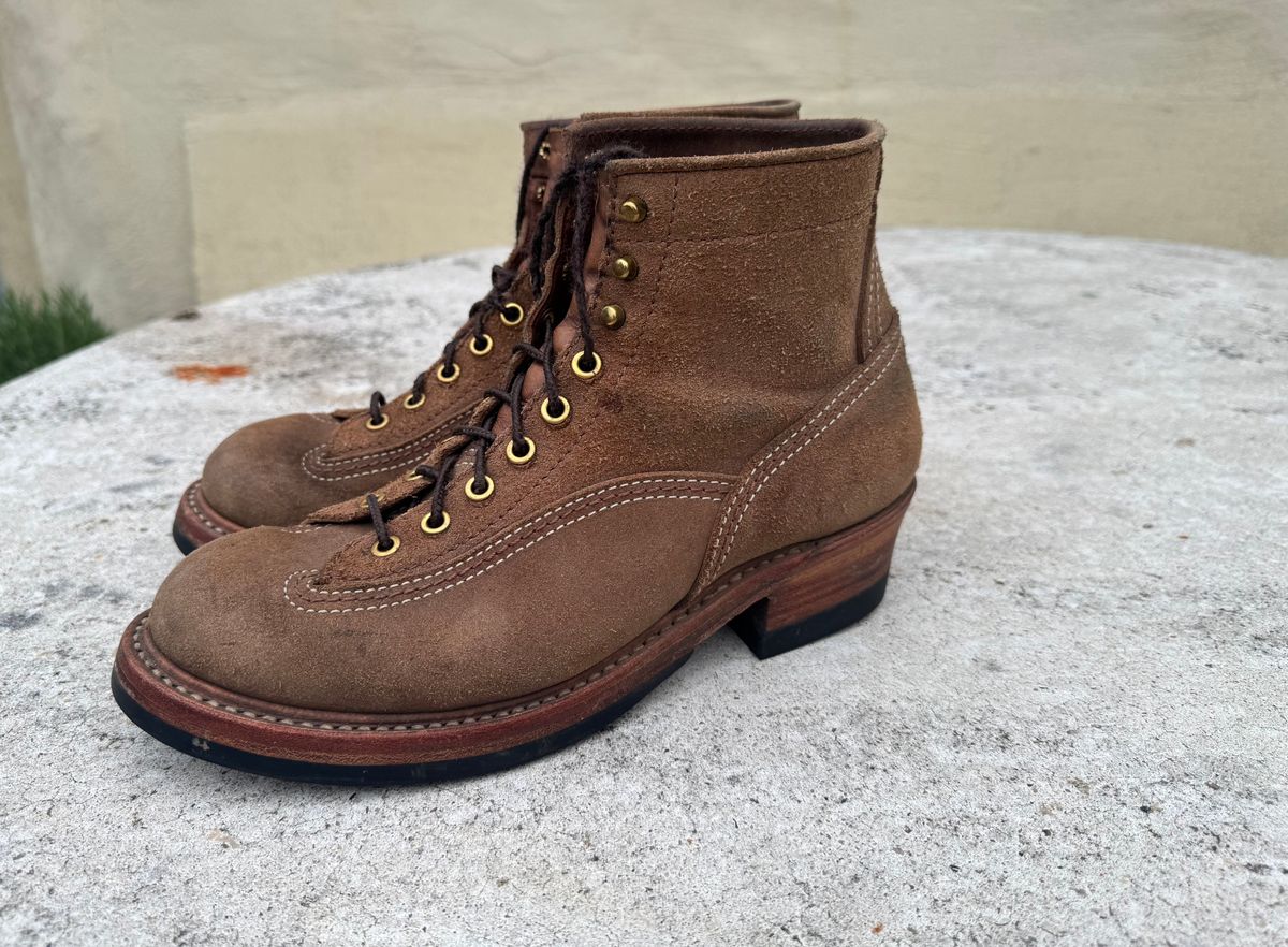 Photo by Gumby on July 9, 2026 of the John Lofgren Donkey Puncher Boots in Horween Natural Chromexcel Roughout.