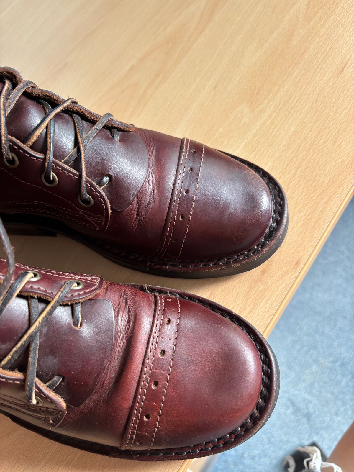 Photo by DeliciousGuess6449 on July 4, 2025 of the Frank's Boots Front Range in Wickett & Craig Chestnut Oiled Latigo.