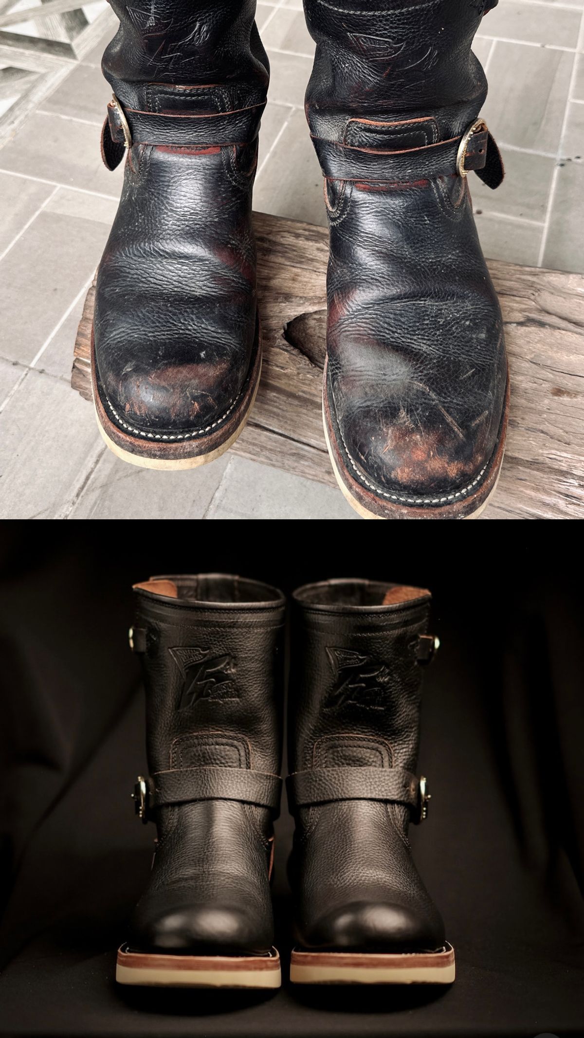 Photo by juliusagungs on December 9, 2025 of the Briselblack Enginner Boots Queen Lekha X Briselblack in Badalassi Carlo overdyed.