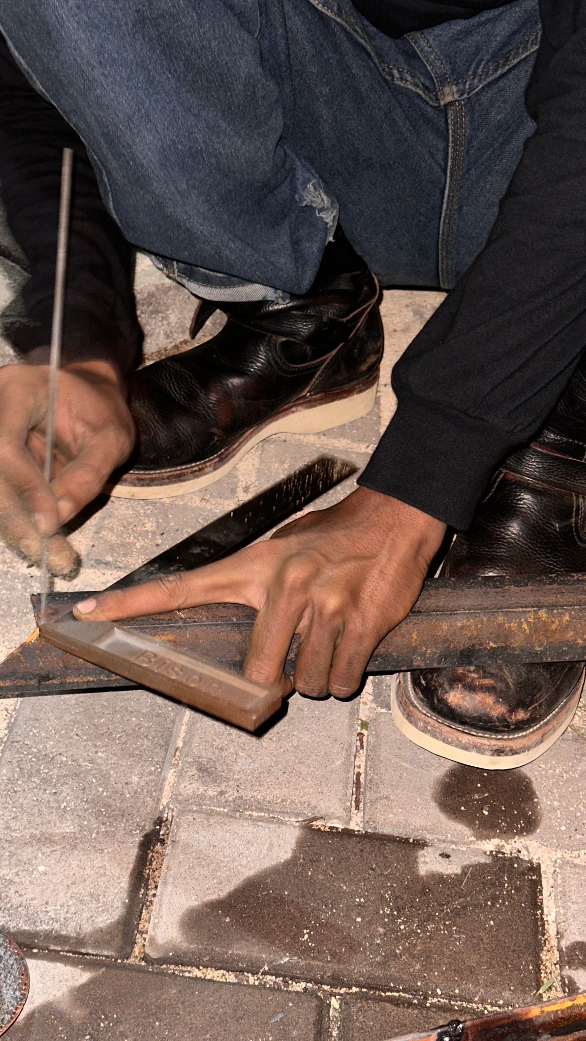 Photo by juliusagungs on December 11, 2025 of the Briselblack Enginner Boots Queen Lekha X Briselblack in Badalassi Carlo overdyed.