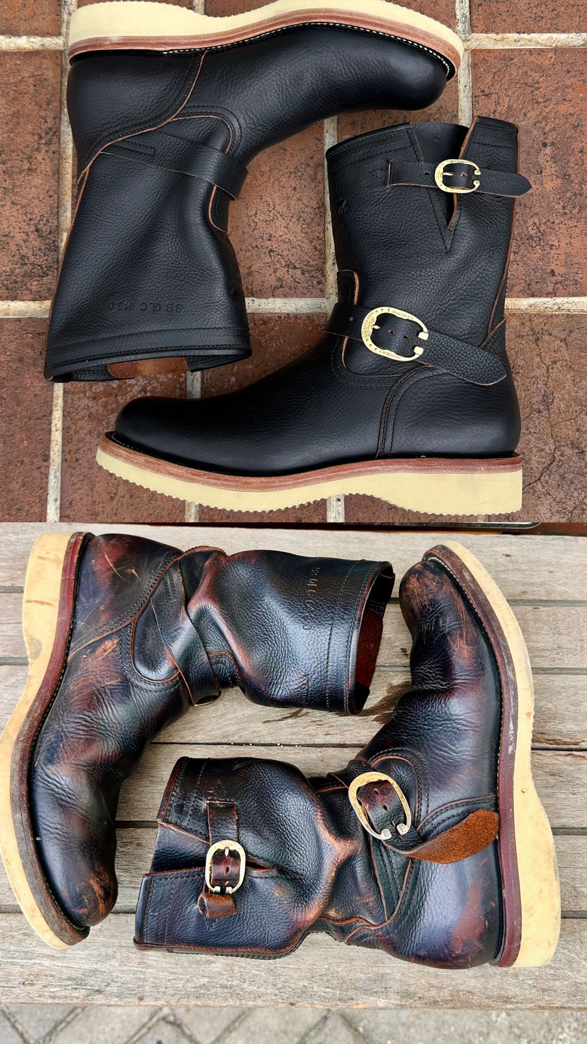 Photo by juliusagungs on January 5, 2026 of the Briselblack Enginner Boots Queen Lekha X Briselblack in Badalassi Carlo overdyed.