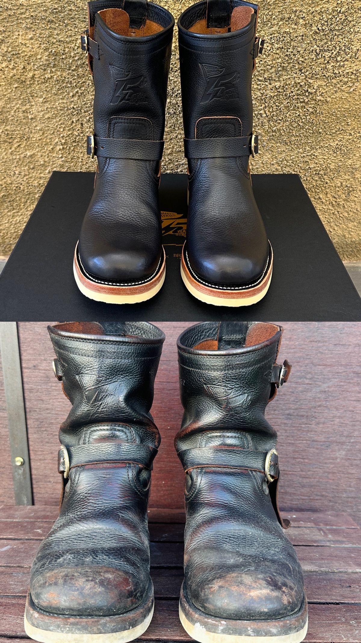 Photo by juliusagungs on February 8, 2026 of the Briselblack Enginner Boots Queen Lekha X Briselblack in Badalassi Carlo overdyed.