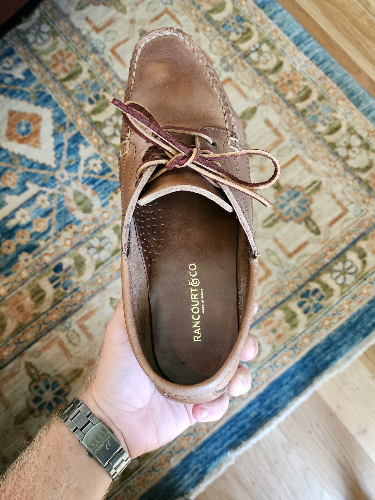 Photo by Janbiya on June 5, 2025 of the Rancourt & Co. Baxter Ranger Moc in Horween Natural Chromexcel.