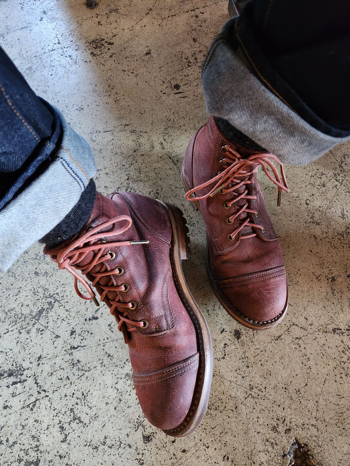 Photo by dufrau on April 9, 2026 of the Truman Cap Toe Boot in C.F. Stead Russet Red Rambler.