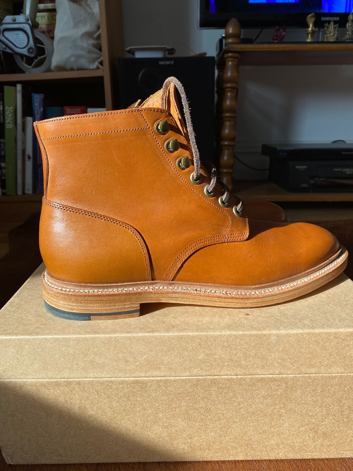 Photo by BuckinghamGreen on December 6, 2025 of the Grant Stone Diesel Boot in Badalassi Carlo Saddle Tan Minerva.