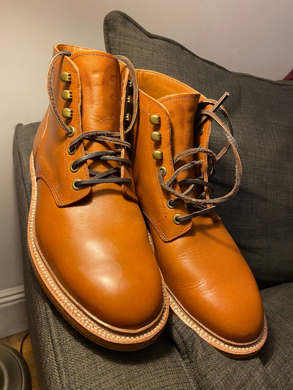 Photo by BuckinghamGreen on December 6, 2025 of the Grant Stone Diesel Boot in Badalassi Carlo Saddle Tan Minerva.