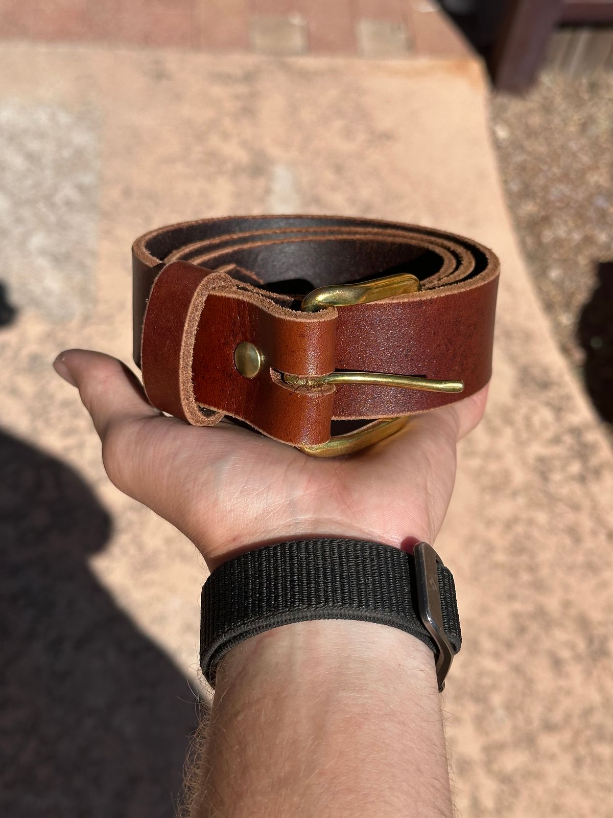 Photo by AndrewsBoots on October 1, 2025 of the Homestead Brand Essential Leather Belt No. 1508 in Distressed Brown.