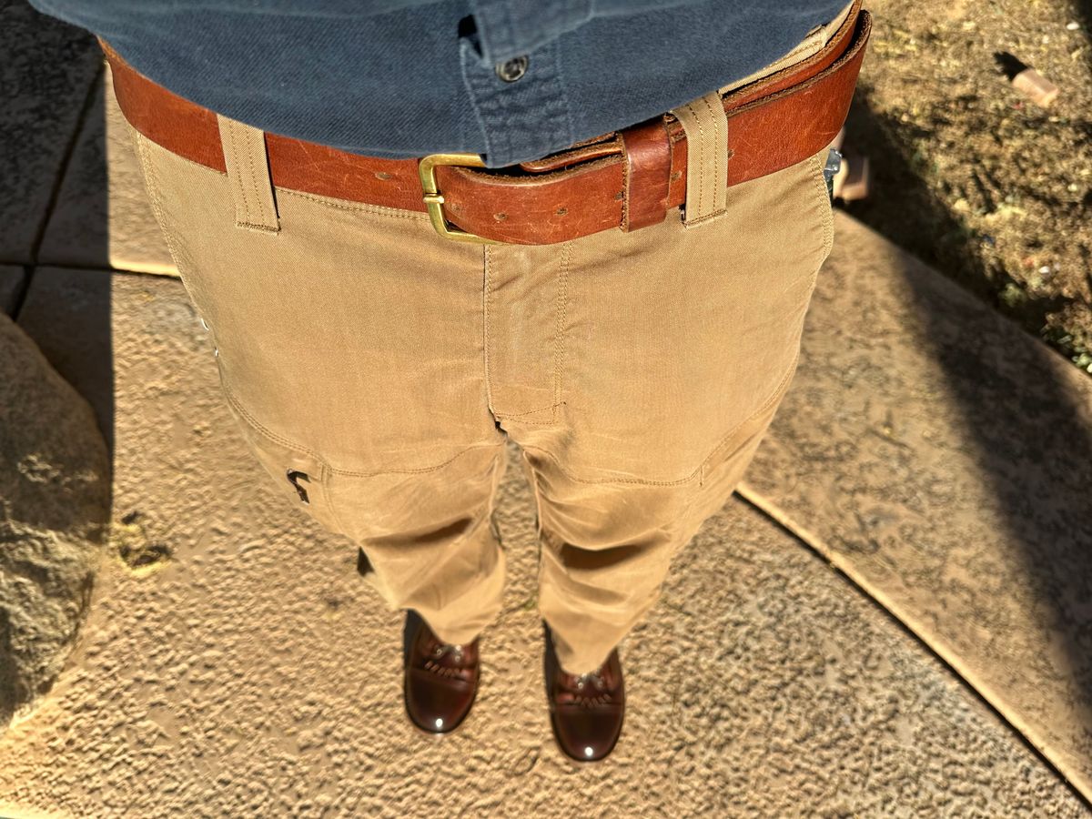 Photo by AndrewsBoots on December 19, 2025 of the Homestead Brand Essential Leather Belt No. 1508 in Distressed Brown Full Grain USA Tanned Latigo.