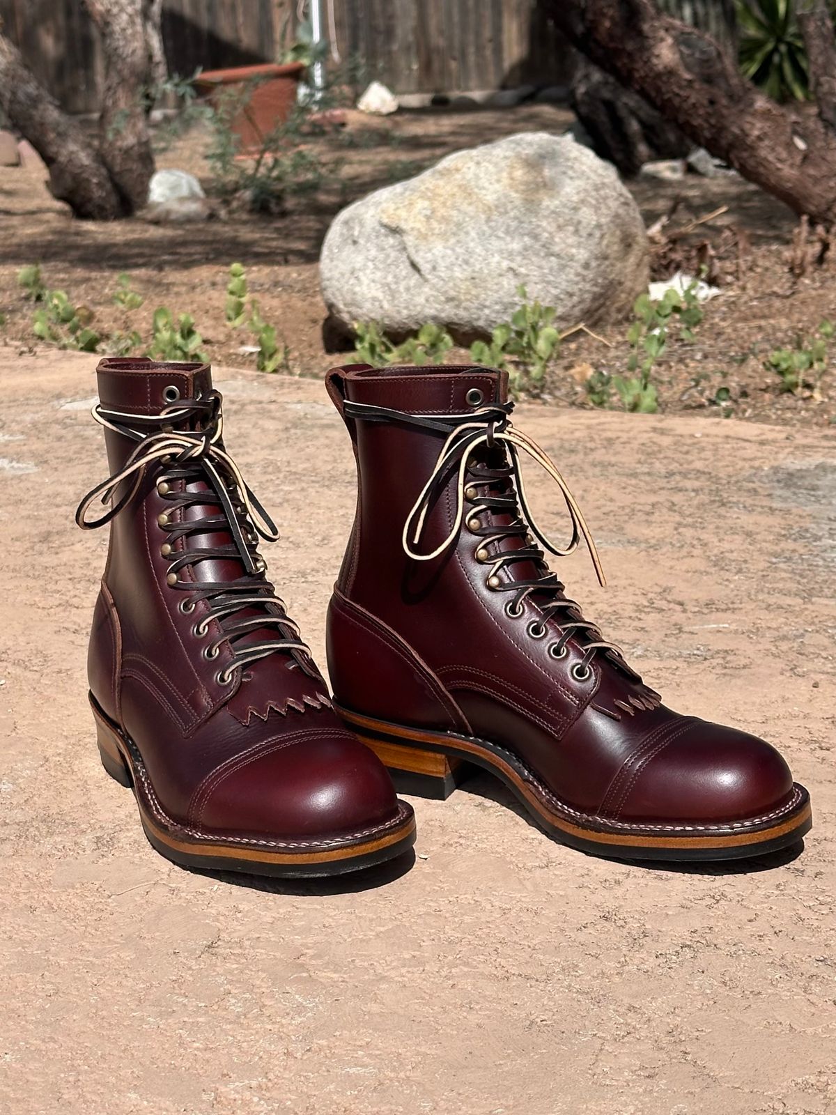 Photo by AndrewsBoots on September 27, 2025 of the Drew's Boots 8-inch Contractor Toe Cap in Brown Cyclone.