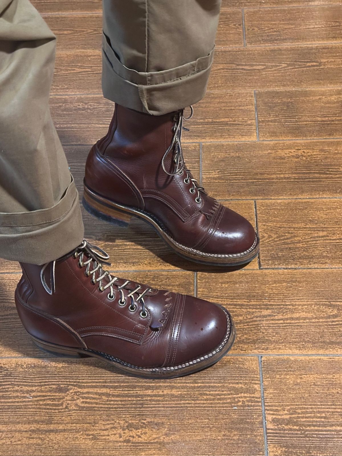 Photo by AndrewsBoots on October 5, 2025 of the Drew's Boots 8-inch Contractor Toe Cap in Brown Cyclone.