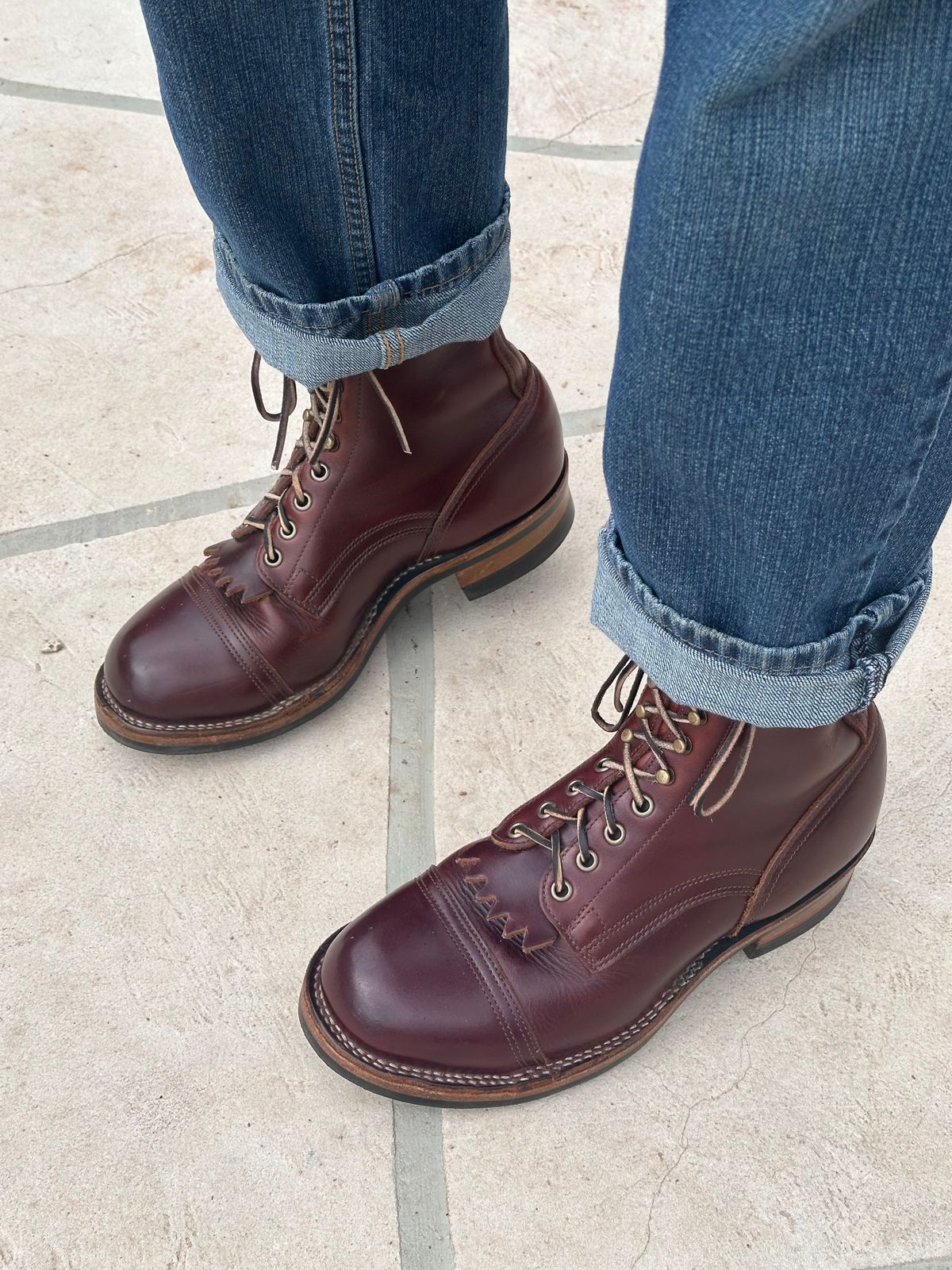 Photo by AndrewsBoots on October 9, 2025 of the Drew's Boots 8-inch Contractor Toe Cap in Brown Cyclone.