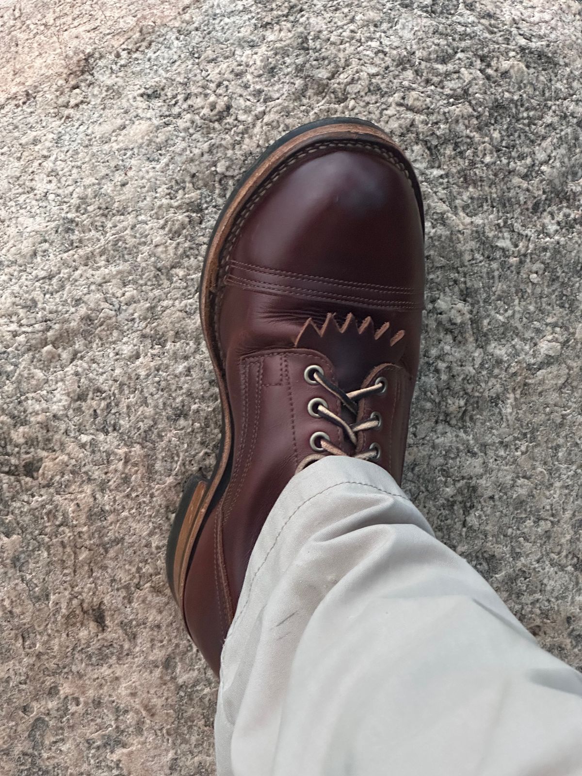 Photo by AndrewsBoots on October 13, 2025 of the Drew's Boots 8-inch Contractor Toe Cap in Brown Cyclone.