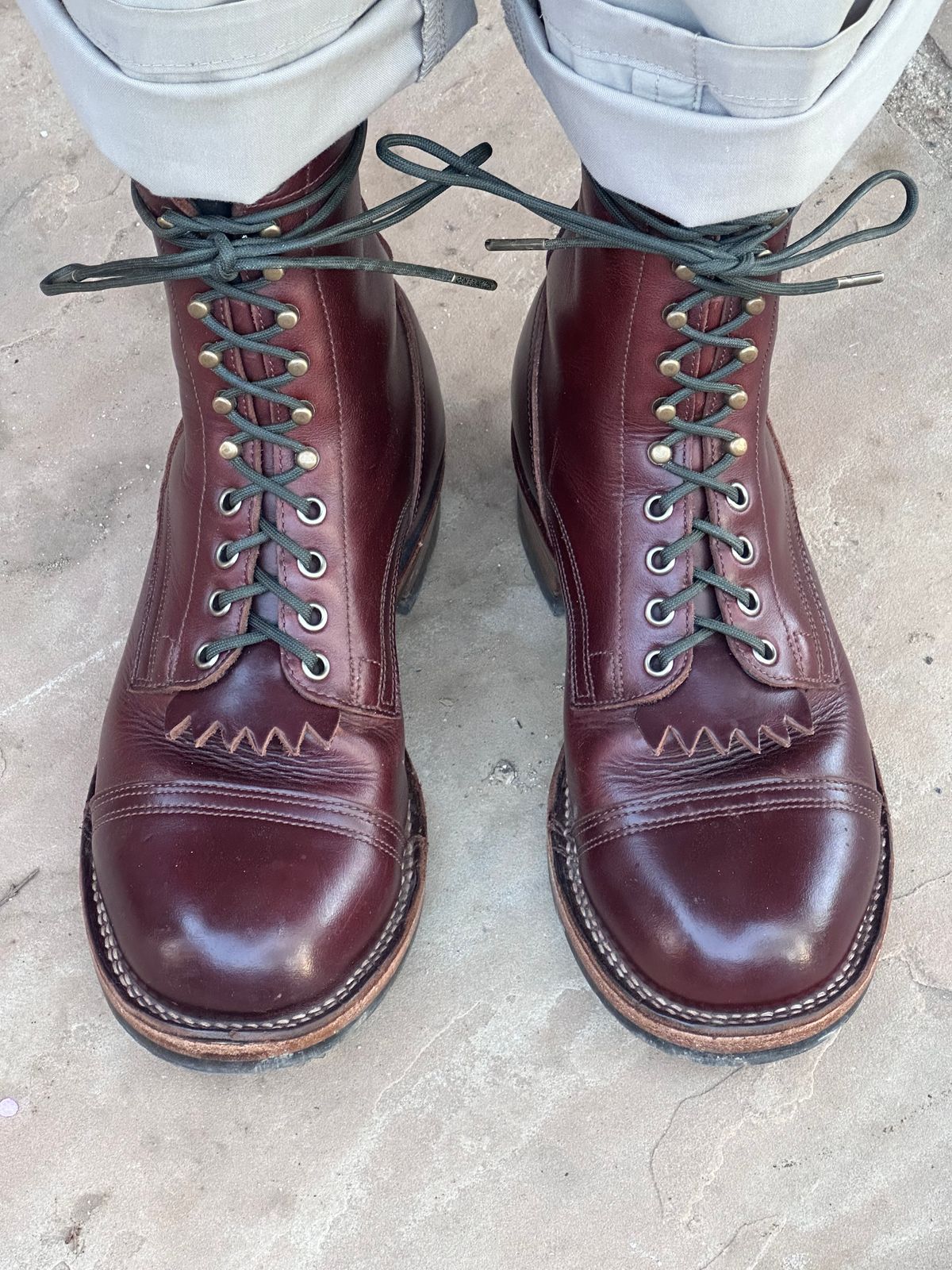 Photo by AndrewsBoots on October 15, 2025 of the Drew's Boots 8-inch Contractor Toe Cap in Brown Cyclone.