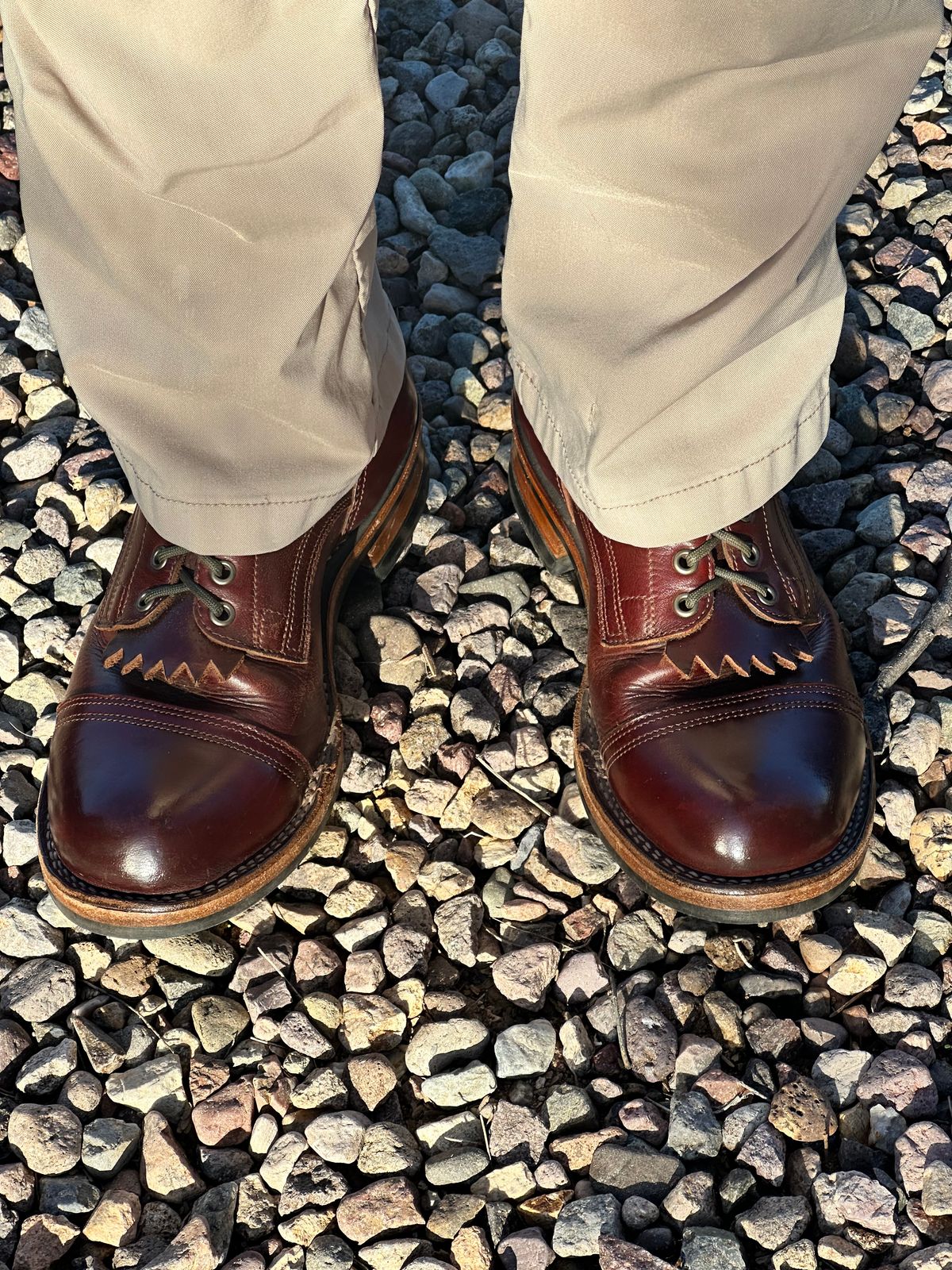 Photo by AndrewsBoots on November 29, 2025 of the Drew's Boots 8-inch Contractor Toe Cap in Brown Cyclone.