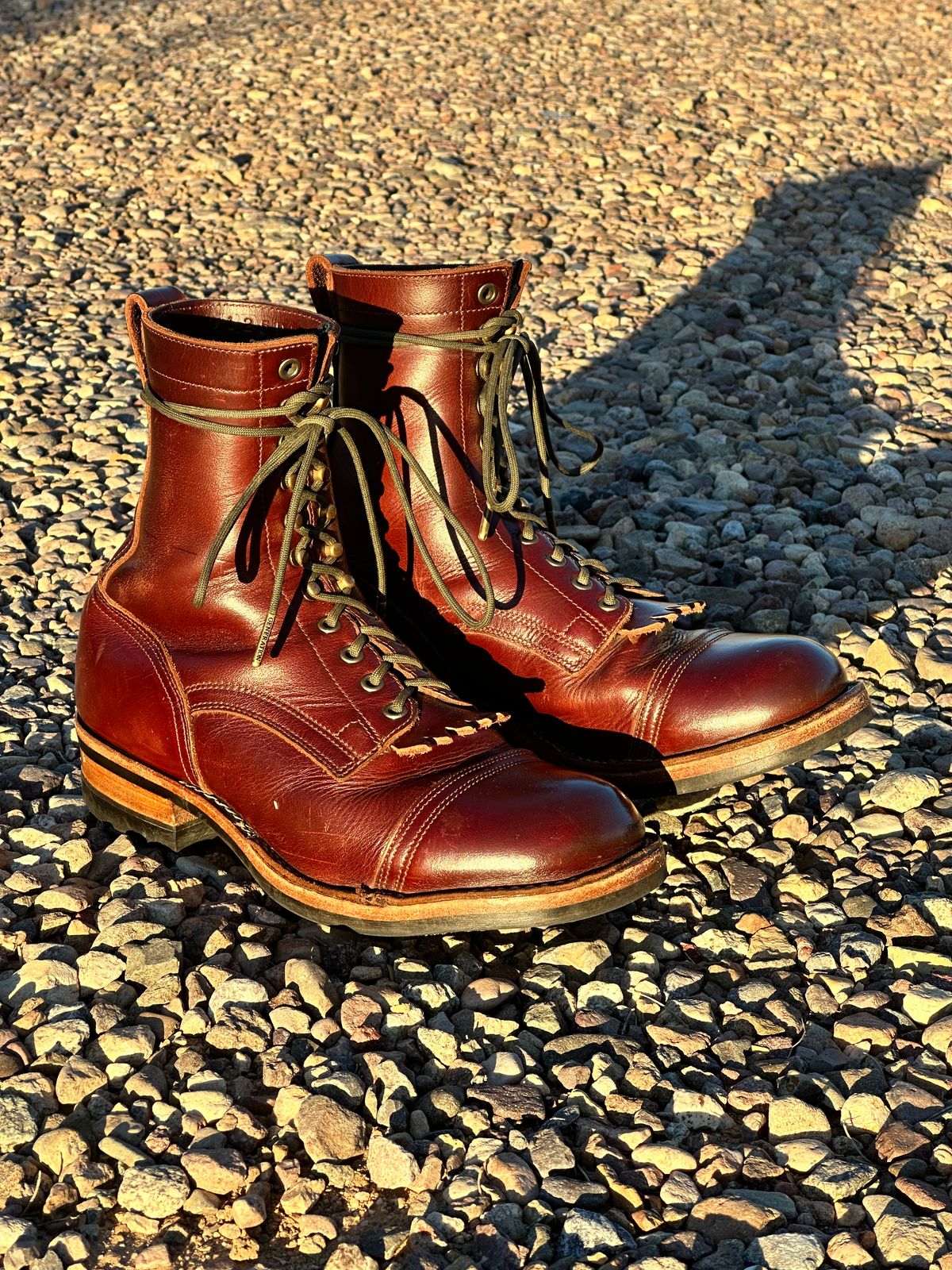 Photo by AndrewsBoots on December 1, 2025 of the Drew's Boots 8-inch Contractor Toe Cap in Brown Cyclone.