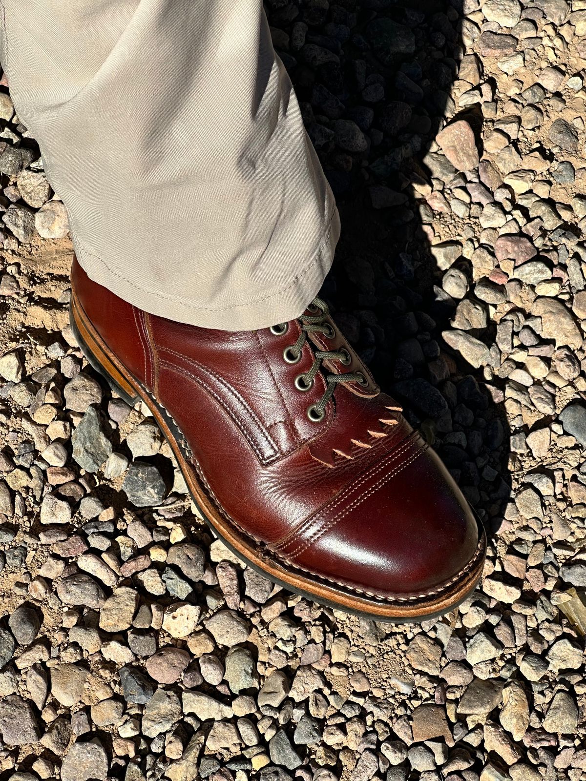 Photo by AndrewsBoots on December 13, 2025 of the Drew's Boots 8-inch Contractor Toe Cap in Brown Cyclone.