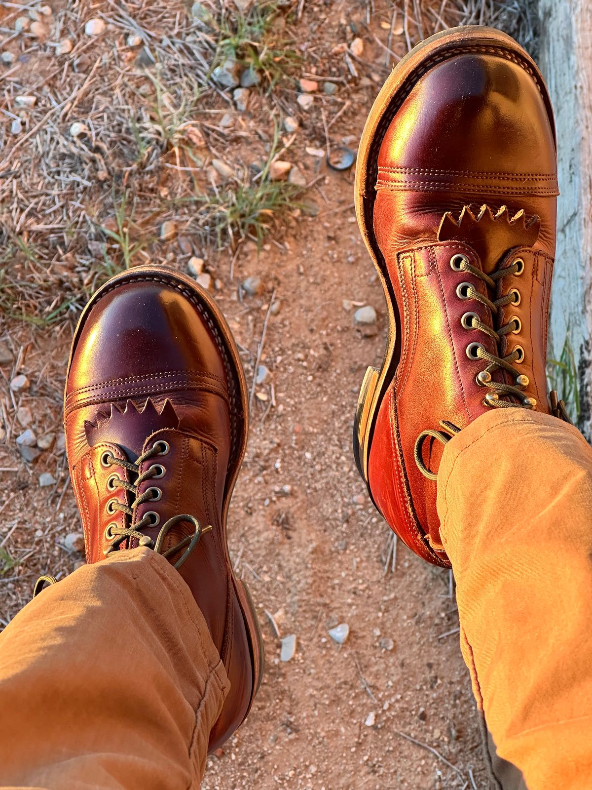 Photo by AndrewsBoots on December 21, 2025 of the Drew's Boots 8-inch Contractor Toe Cap in Brown Cyclone.