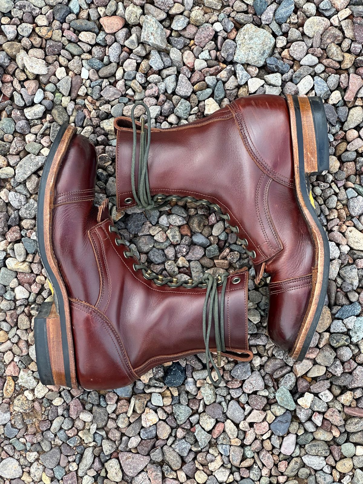 Photo by AndrewsBoots on January 1, 2026 of the Drew's Boots 8-inch Contractor Toe Cap in Brown Cyclone.