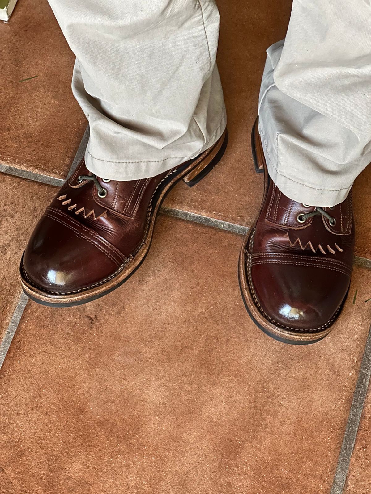 Photo by AndrewsBoots on January 18, 2026 of the Drew's Boots 8-inch Contractor Toe Cap in Brown Cyclone.