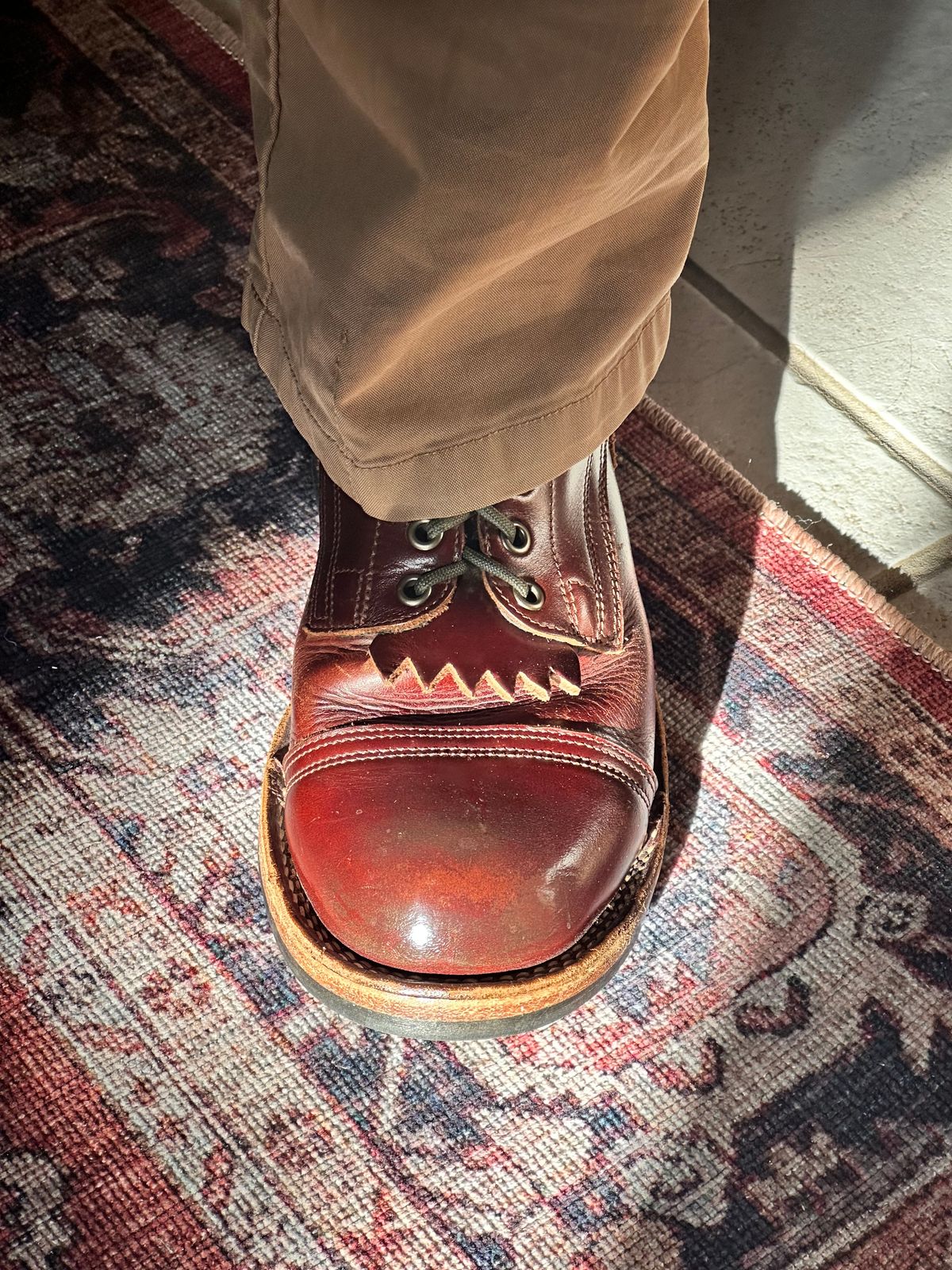Photo by AndrewsBoots on February 27, 2026 of the Drew's Boots 8-inch Contractor Toe Cap in Brown Cyclone.