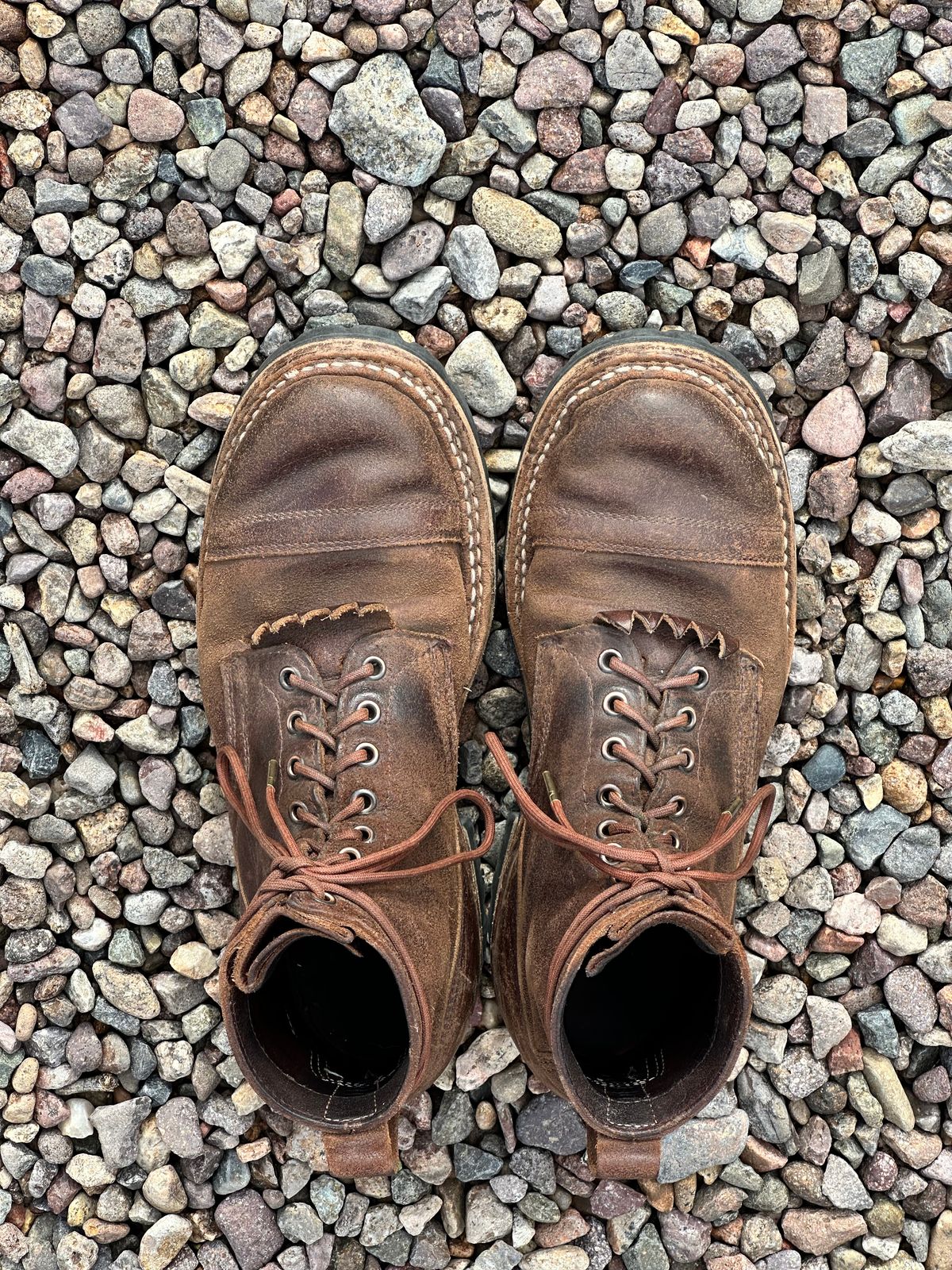 Photo by AndrewsBoots on January 1, 2026 of the White's Custom Model in Horween Cinnamon Waxed Flesh.