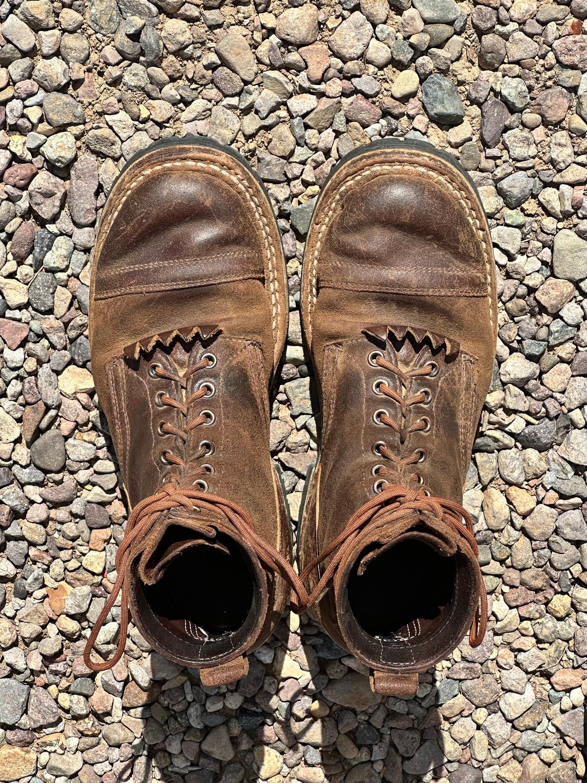 Photo by AndrewsBoots on March 1, 2026 of the White's Custom Model in Horween Cinnamon Waxed Flesh.