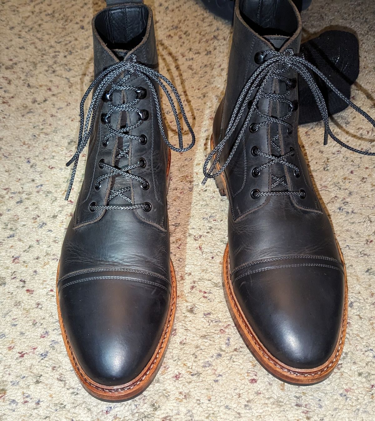 Photo by cowcrapper on April 10, 2024 of the Blkbrd Shoemaker Dixon Cap Toe Derby Boot in Black Pullup.