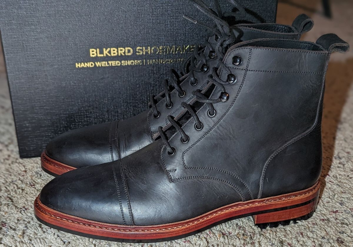 Photo by cowcrapper on March 20, 2024 of the Blkbrd Shoemaker Dixon Cap Toe Derby Boot in Black Pullup.