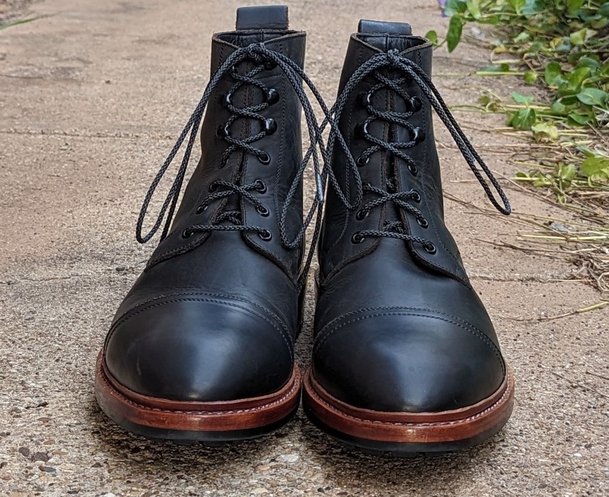 Photo by cowcrapper on April 13, 2024 of the Blkbrd Shoemaker Dixon Cap Toe Derby Boot in Black Pullup.