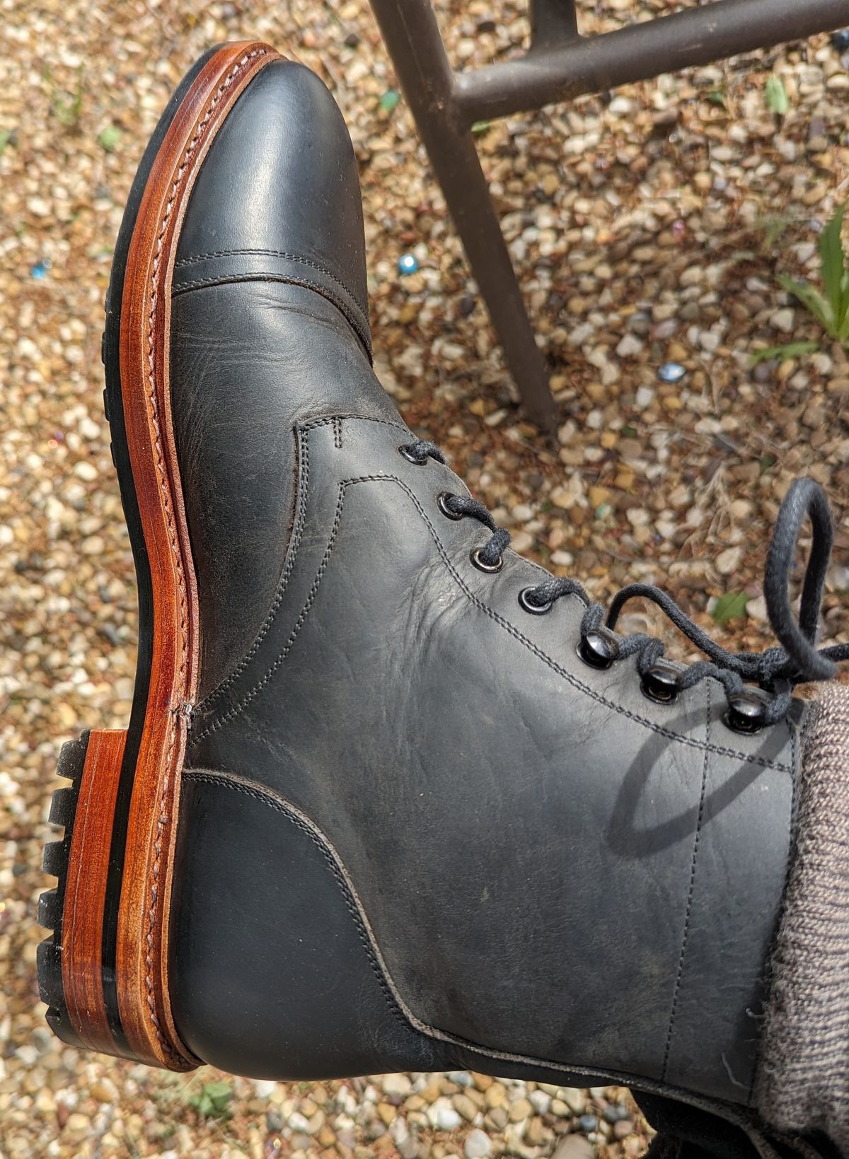 Photo by cowcrapper on April 8, 2024 of the Blkbrd Shoemaker Dixon Cap Toe Derby Boot in Black Pullup.