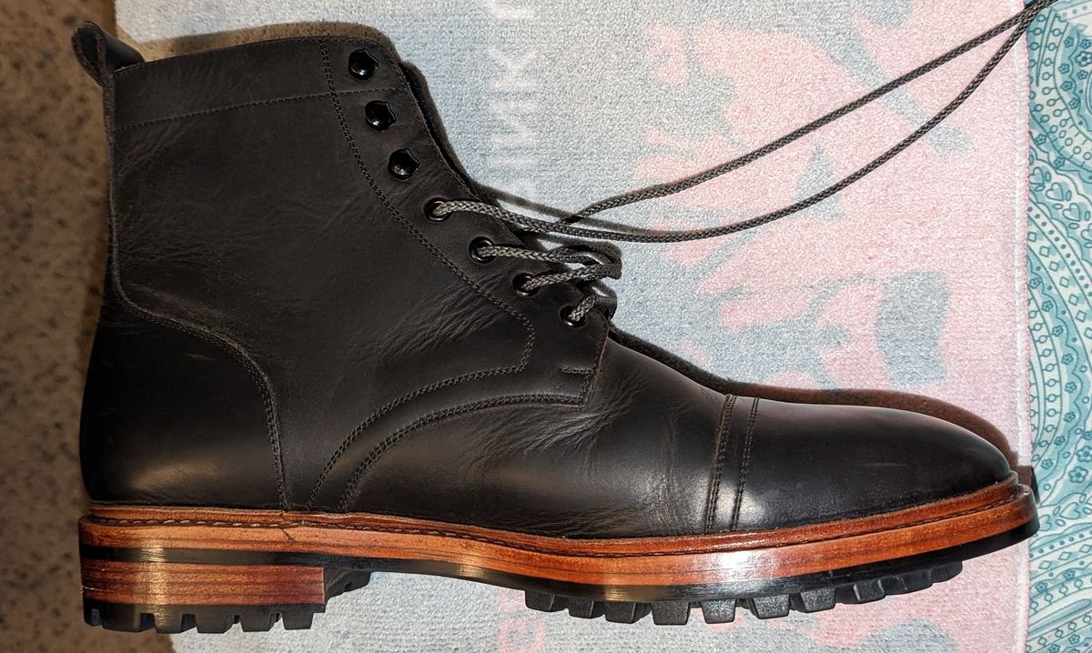 Photo by cowcrapper on May 4, 2024 of the Blkbrd Shoemaker Dixon Cap Toe Derby Boot in Black Pullup.
