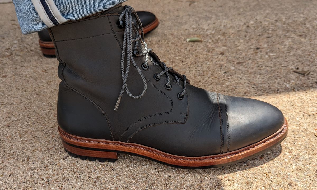 Photo by cowcrapper on May 29, 2024 of the Blkbrd Shoemaker Dixon Cap Toe Derby Boot in Black Pullup.