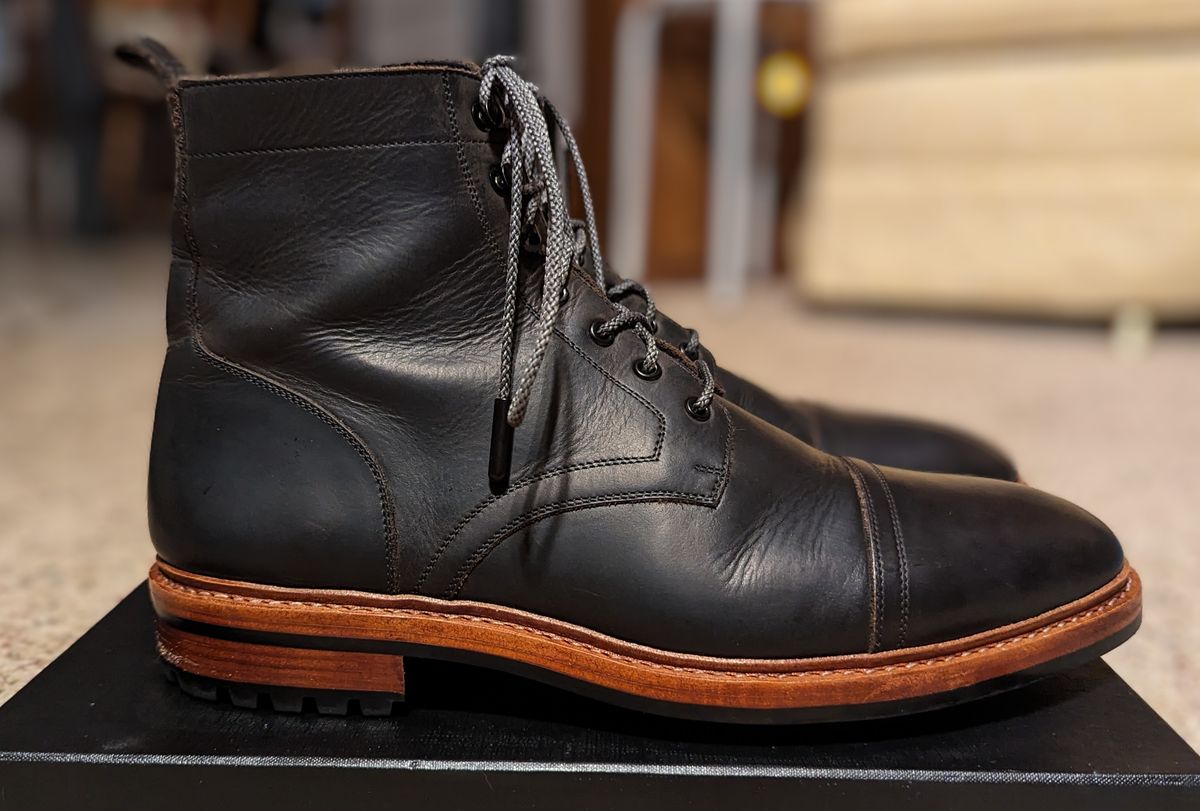 Photo by cowcrapper on June 5, 2024 of the Blkbrd Shoemaker Dixon Cap Toe Derby Boot in Black Pullup.