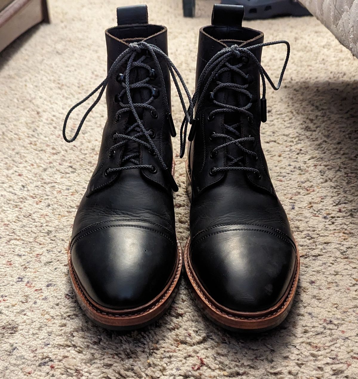 Photo by cowcrapper on June 11, 2024 of the Blkbrd Shoemaker Dixon Cap Toe Derby Boot in Black Pullup.